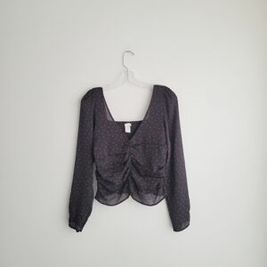 H&M Elegant Long Sleeve Red Heart Print Smocked Top